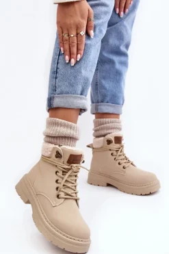 Trapery Damskie Skórzane Z Kożuchem Jasnobeżowe Lynnvia