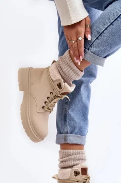 Trapery Damskie Skórzane Z Kożuchem Jasnobeżowe Lynnvia