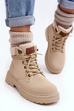 Trapery Damskie Skórzane Z Kożuchem Jasnobeżowe Lynnvia