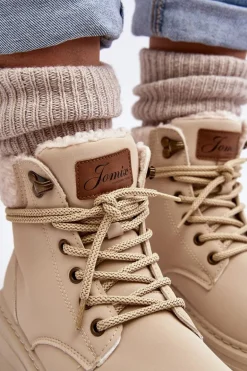 Trapery Damskie Skórzane Z Kożuchem Jasnobeżowe Lynnvia