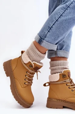 Trapery Damskie Skórzane Z Kożuchem Camel Lynnvia