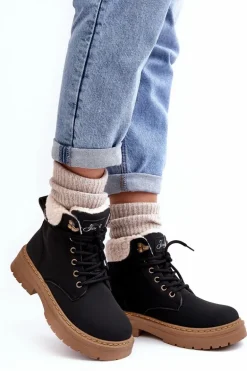 Trapery Damskie Skórzane Z Kożuchem Czarne Lynnvia