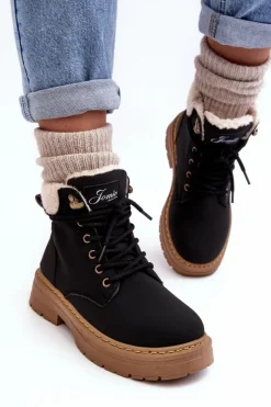 Trapery Damskie Skórzane Z Kożuchem Czarne Lynnvia