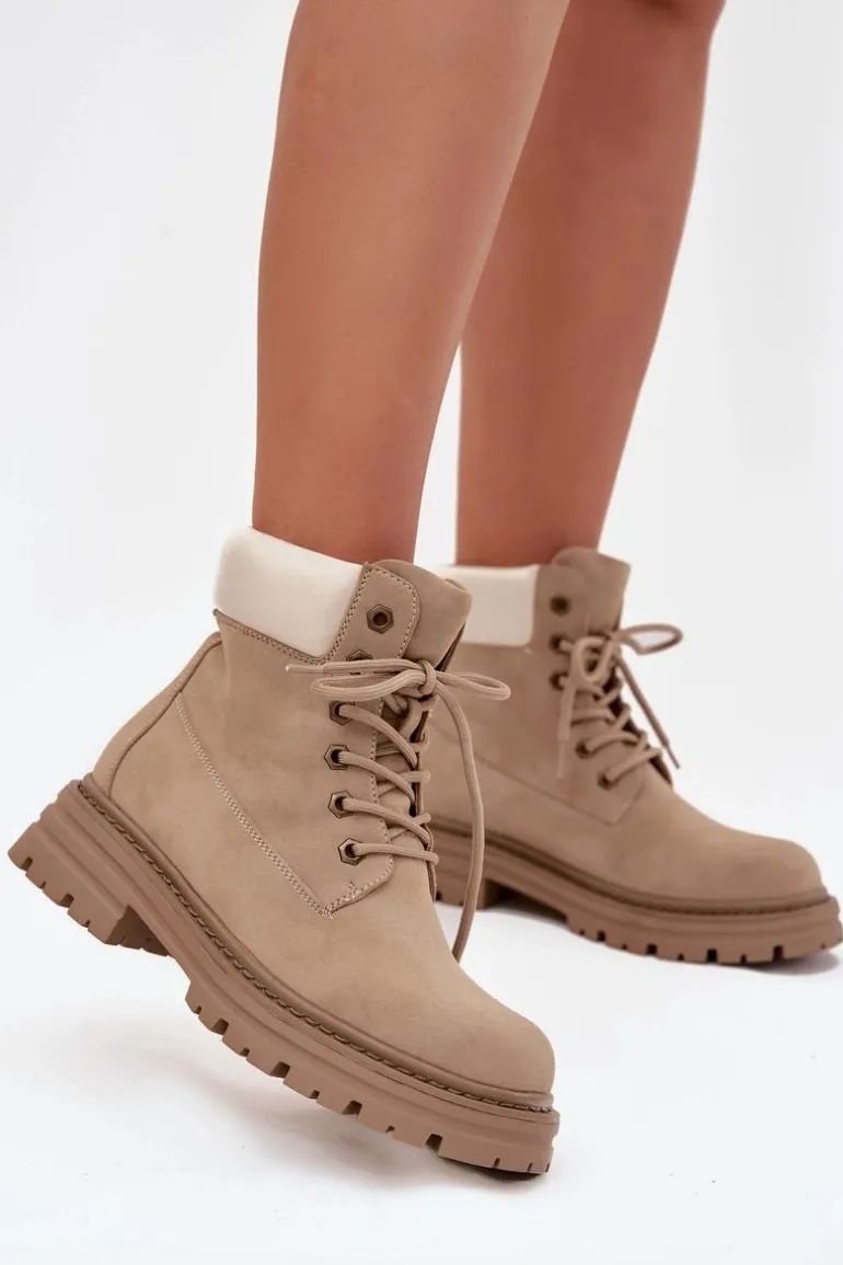 Trapery Damskie Sznurowane Beżowe Norena