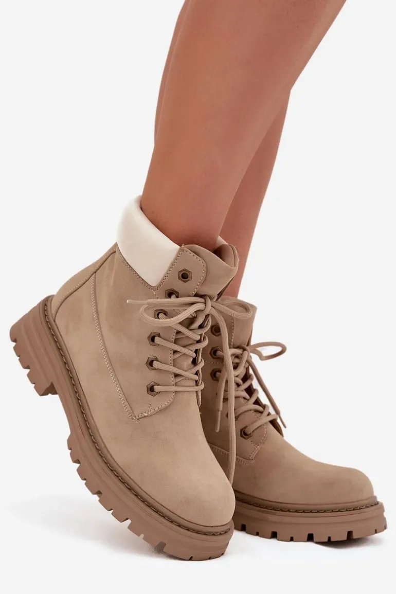 Trapery Damskie Sznurowane Beżowe Norena