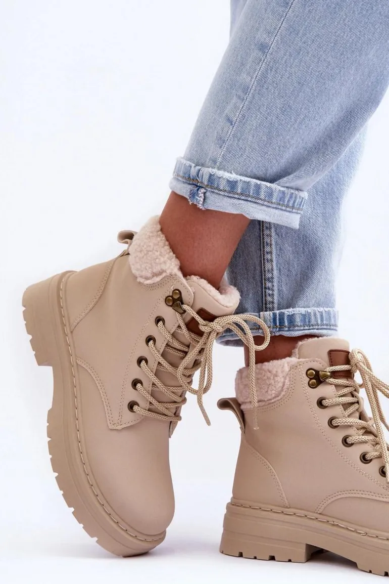 Trapery Damskie Z Kożuchem Jasnobeżowe Jette