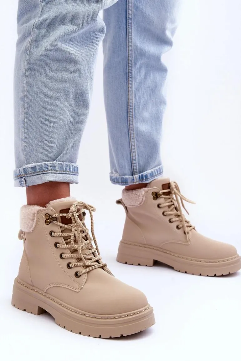 Trapery Damskie Z Kożuchem Jasnobeżowe Jette