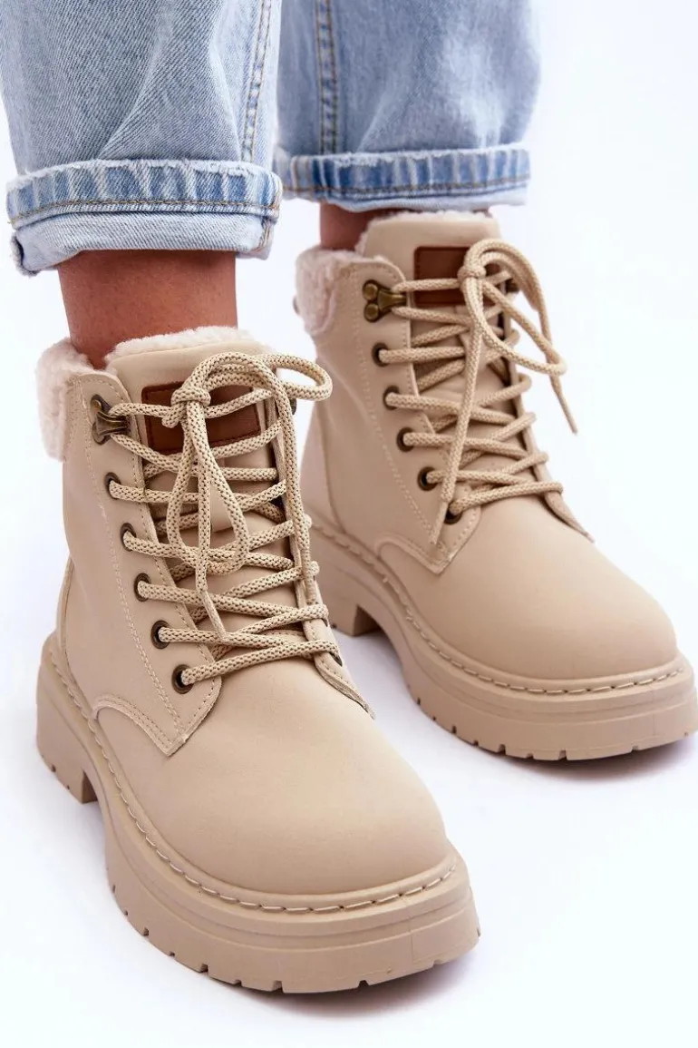 Trapery Damskie Z Kożuchem Jasnobeżowe Jette