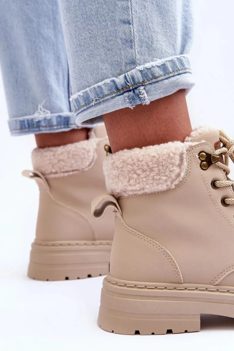 Trapery Damskie Z Kożuchem Jasnobeżowe Jette