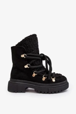 Trapery Śniegowce Damskie Z Wiązaniem Czarne Shala