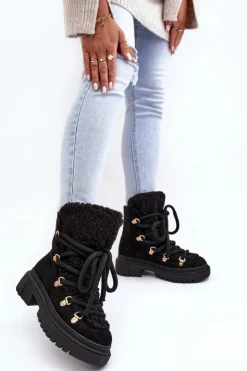 Trapery Śniegowce Damskie Z Wiązaniem Czarne Shala