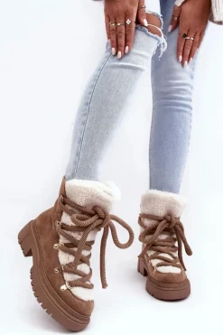 Trapery Śniegowce Damskie Z Wiązaniem Beżowe Shala