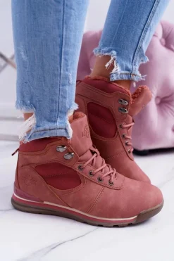 Trekkingowe Damskie Różowe Ocieplane Buty z Kożuszkiem Sheep