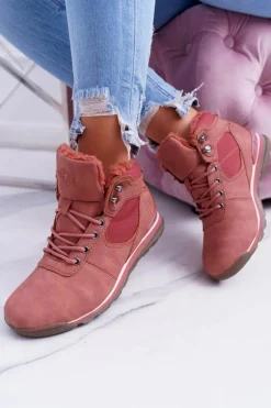 Trekkingowe Damskie Różowe Ocieplane Buty z Kożuszkiem Sheep