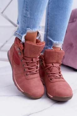 Trekkingowe Damskie Różowe Ocieplane Buty z Kożuszkiem Sheep