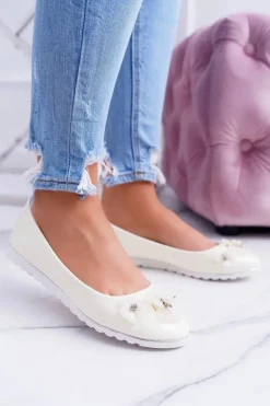 Vices | Lakierowane Pastelowe Damskie Balerinki Z Kwiatkiem Neli