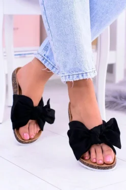 Vices Damskie Czarne Klapki Na Korku Kokarda Nina