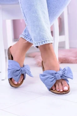 Vices Damskie Niebieskie Klapki Na Korku Kokarda Nina