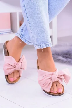 Vices Damskie Różowe Klapki Na Korku Kokarda Nina