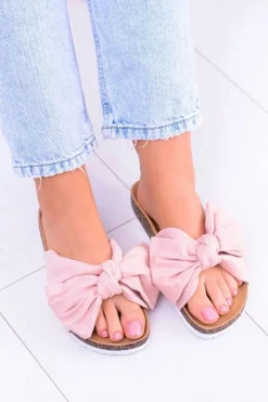 Vices Damskie Różowe Klapki Na Korku Kokarda Nina