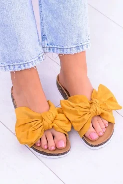 Vices Damskie Żółte Klapki Na Korku Kokarda Nina