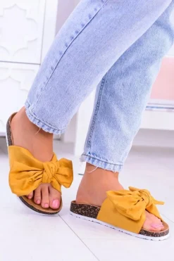 Vices Damskie Żółte Klapki Na Korku Kokarda Nina