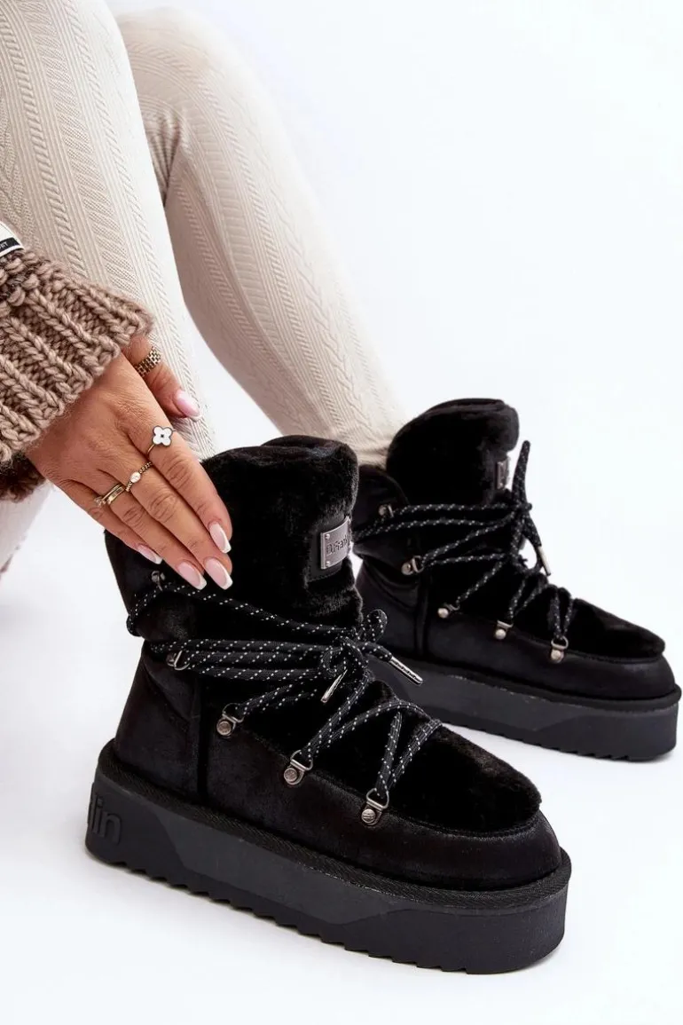 Wegańskie Śniegowce Na Platformie Wodoodporne D.Franklin DFSH371008 Czarne