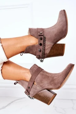 Welurowe Botki Na Słupku Lewski Shoes 2880 Brązowe