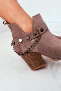 Welurowe Botki Na Słupku Lewski Shoes 2880 Brązowe