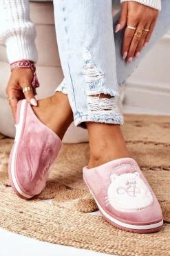 Welurowe Papcie Z Kotem Ciemnoróżowe Good Morning