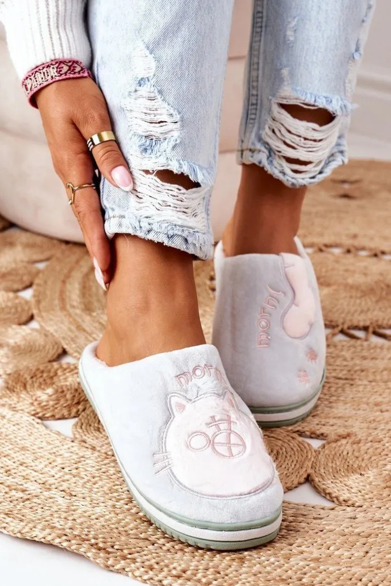 Welurowe Papcie Z Kotem Zielone Good Morning