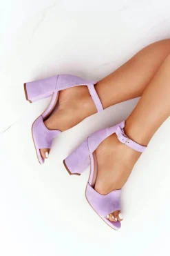 Welurowe Sandały Na Słupku Fioletowe Visconi 4361537