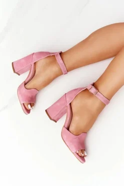 Welurowe Sandały Na Słupku Różowe Visconi 4361537