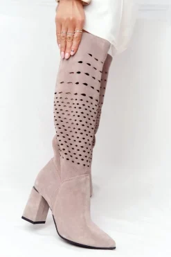 Wiosenne Ażurowe Kozaki Lewski Shoes 2847/B Beżowe