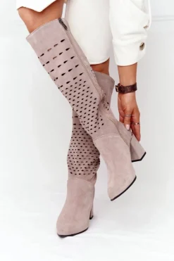 Wiosenne Ażurowe Kozaki Lewski Shoes 2847/B Beżowe