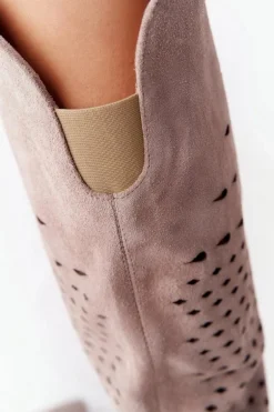 Wiosenne Ażurowe Kozaki Lewski Shoes 2847/B Beżowe