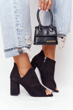Wiosenne Zamszowe Botki Na Słupku Vinceza 21-17095 Czarne