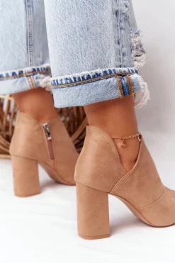 Wiosenne Zamszowe Botki Na Słupku Vinceza 21-17095 Beżowe