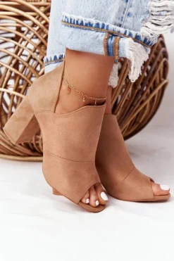 Wiosenne Zamszowe Botki Na Słupku Vinceza 21-17095 Beżowe