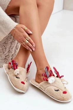Świąteczne Kapcie Z Motywem Renifera Beżowe Sylaia