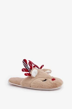 Świąteczne Kapcie Z Motywem Renifera Beżowe Sylaia