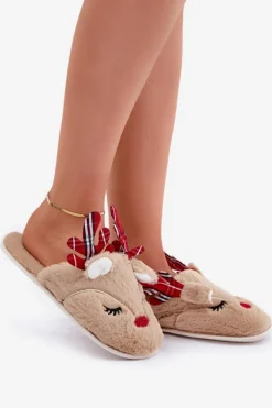 Świąteczne Kapcie Z Motywem Renifera Beżowe Sylaia