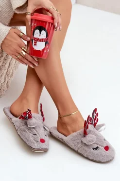 Świąteczne Kapcie Z Motywem Renifera Ciemnobeżowe Sylaia