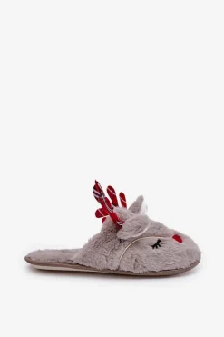 Świąteczne Kapcie Z Motywem Renifera Ciemnobeżowe Sylaia