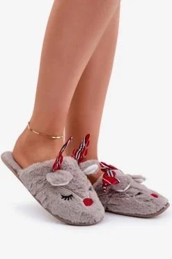 Świąteczne Kapcie Z Motywem Renifera Ciemnobeżowe Sylaia