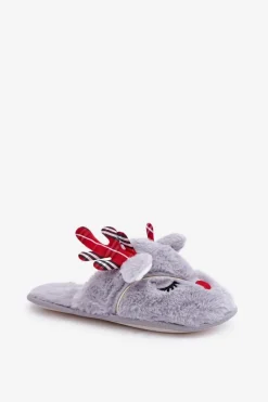 Świąteczne Kapcie Z Motywem Renifera Szare Sylaia