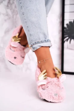 Świąteczne Ocieplane Futrzane Papcie Różowe Jingle Bells