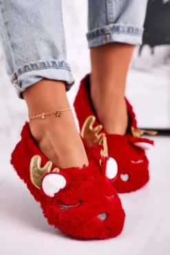 Świąteczne Ocieplane Futrzane Papcie Czerwone Jingle Bells