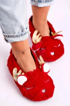 Świąteczne Ocieplane Futrzane Papcie Czerwone Jingle Bells