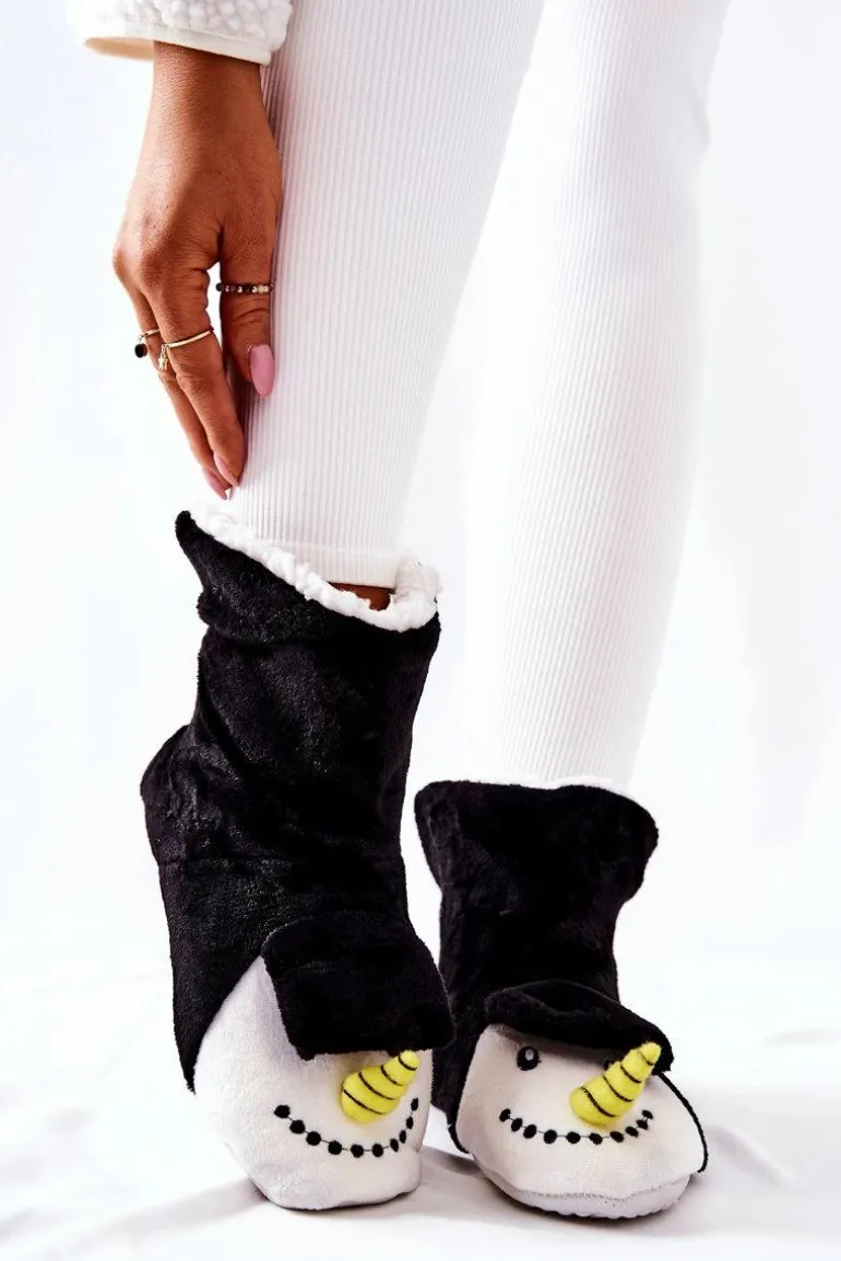 Świąteczne Papcie Ocieplane Bałwan Czarne